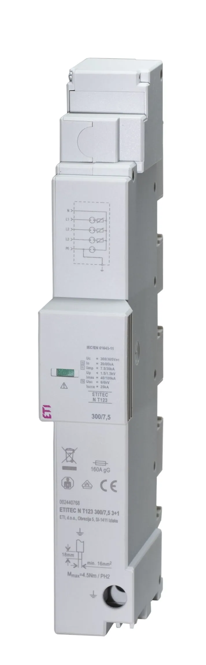 Túlfeszültség levezető ETITEC N T123 300/7,5 3+0 002440765