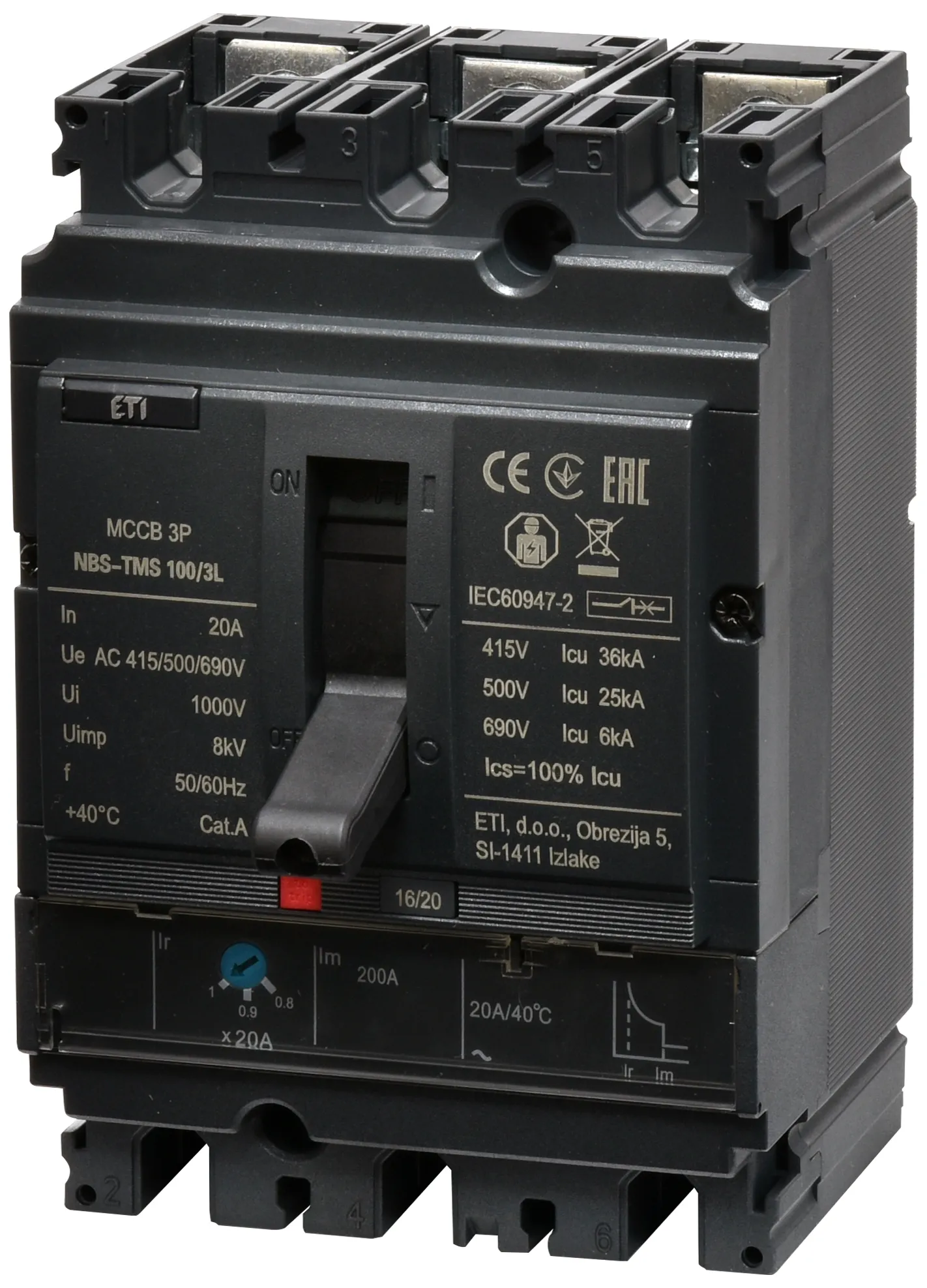 Öntöttházas megszakító NBS-TMS 100/3L  20A 3P 004673001