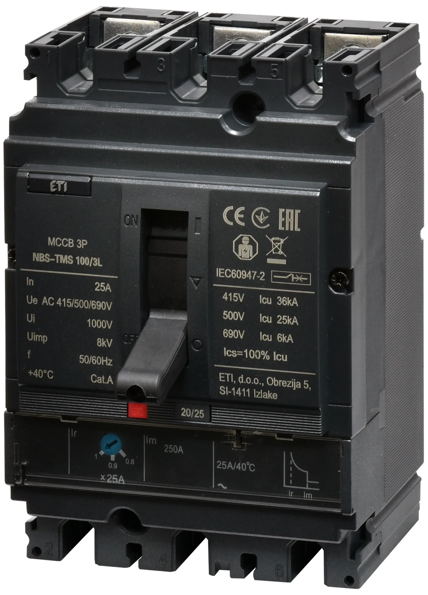 Öntöttházas megszakító NBS-TMS 100/3L  25A 3P 004673010