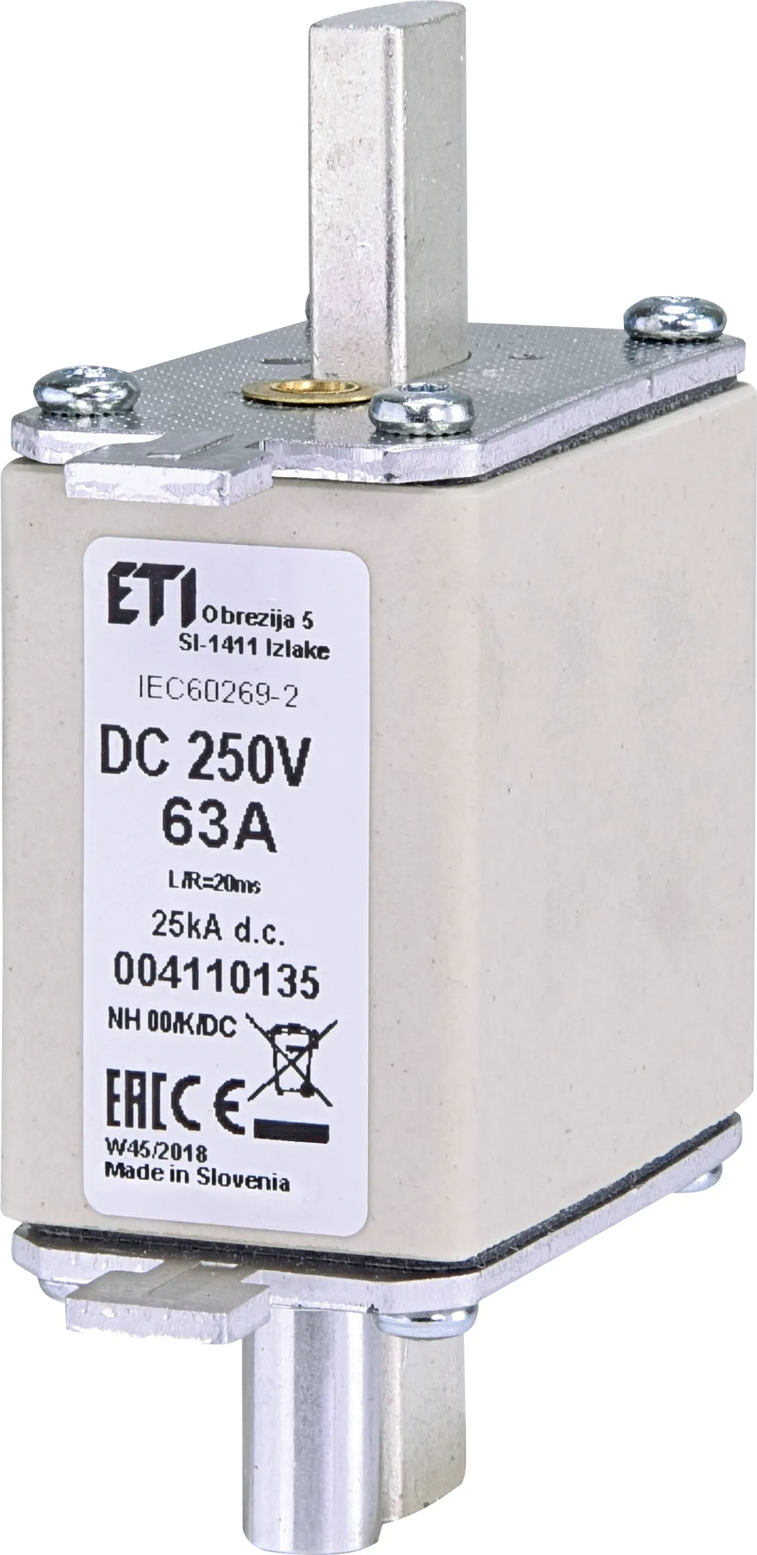 Olvadóbiztosító NH00/K 63A/250V DC 004110135