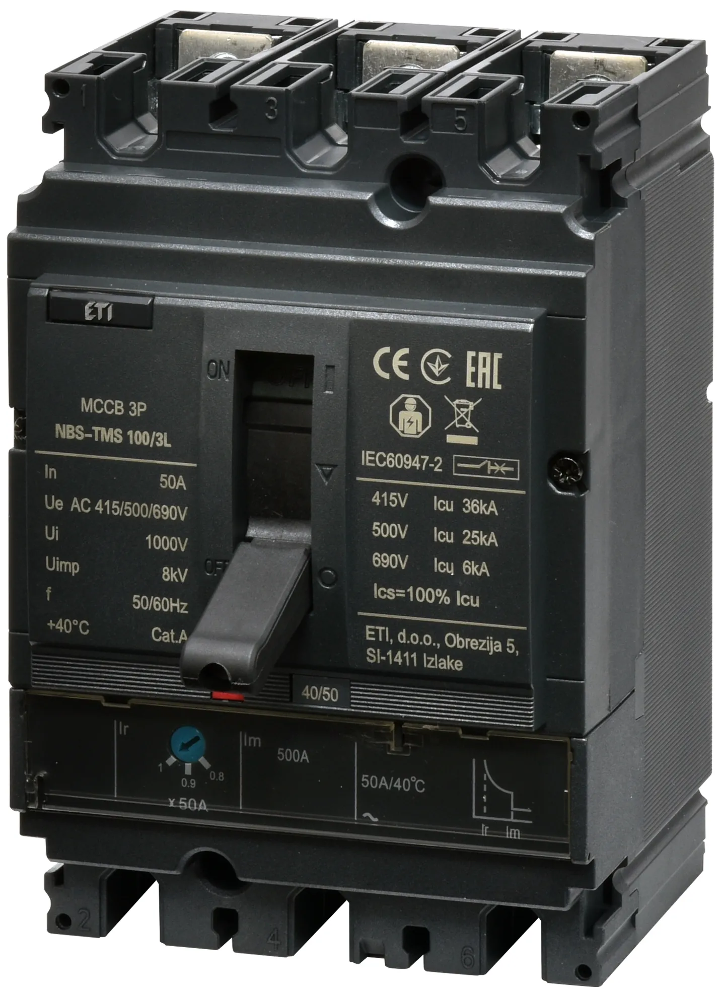 Öntöttházas megszakító NBS-TMS 100/3L  50A 3P 004673004