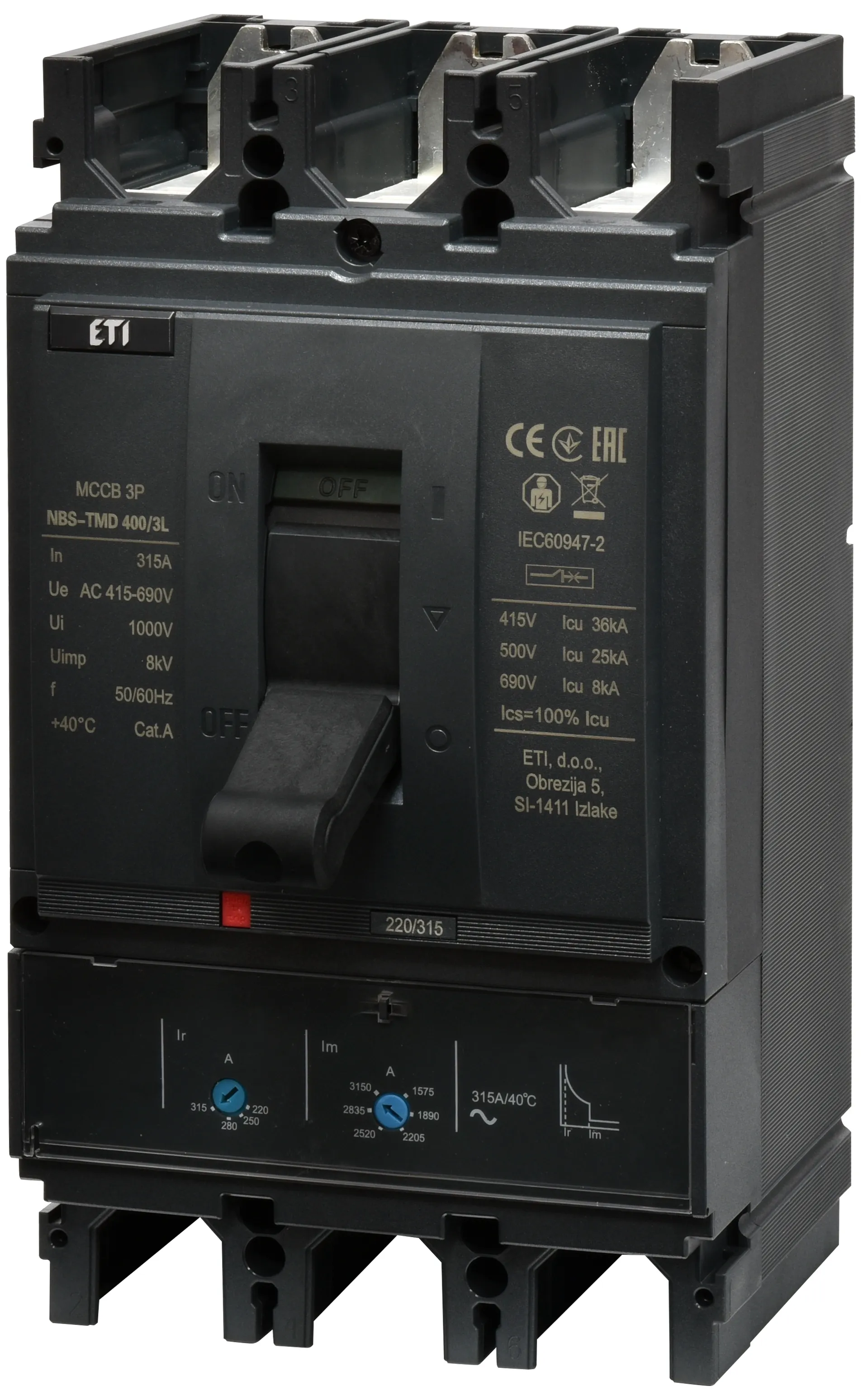 Öntöttházas megszakító NBS-TMD 400/3L 315A 3P 004673101