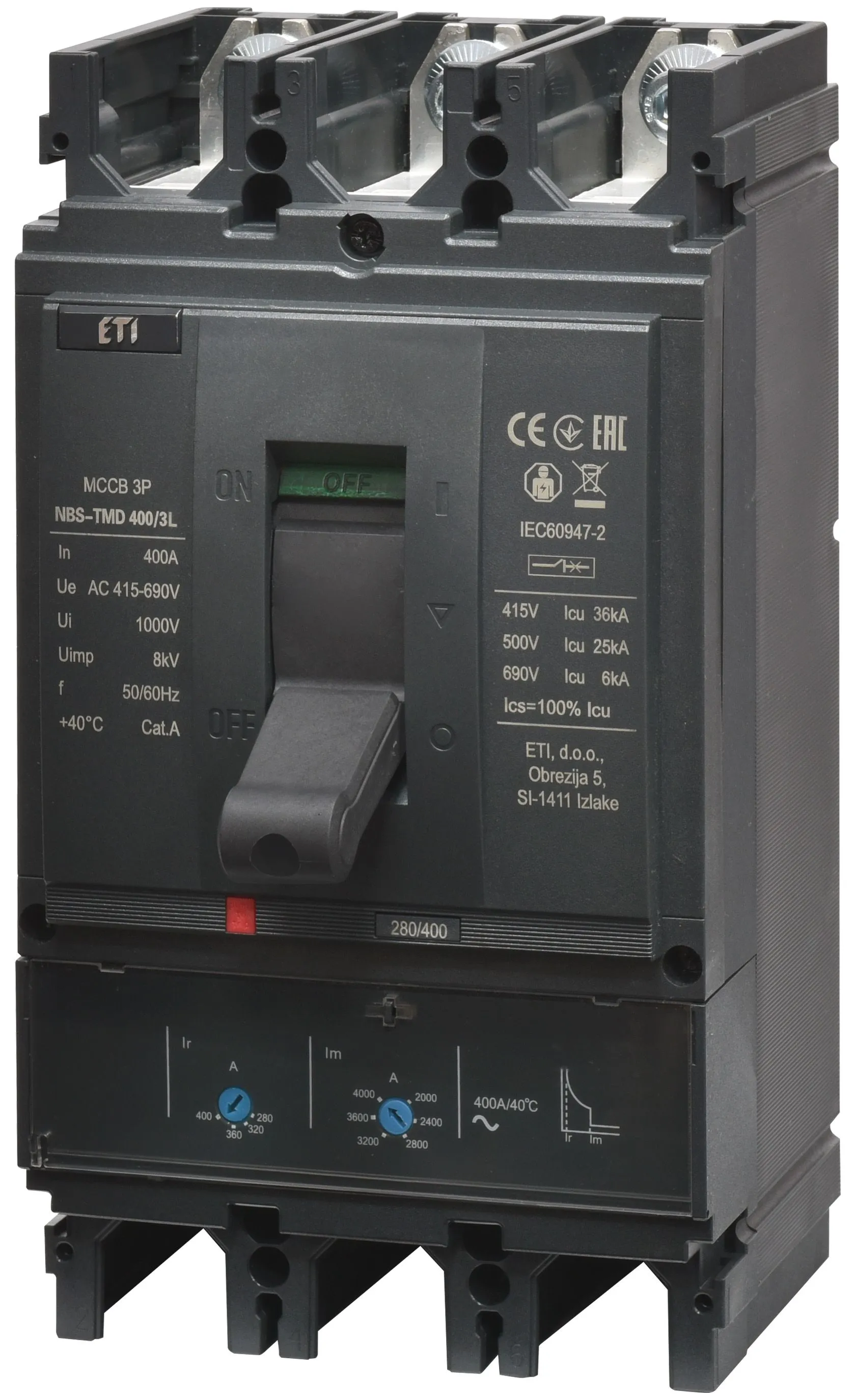 Öntöttházas megszakító NBS-TMD 400/3L 400A 3P 004673102