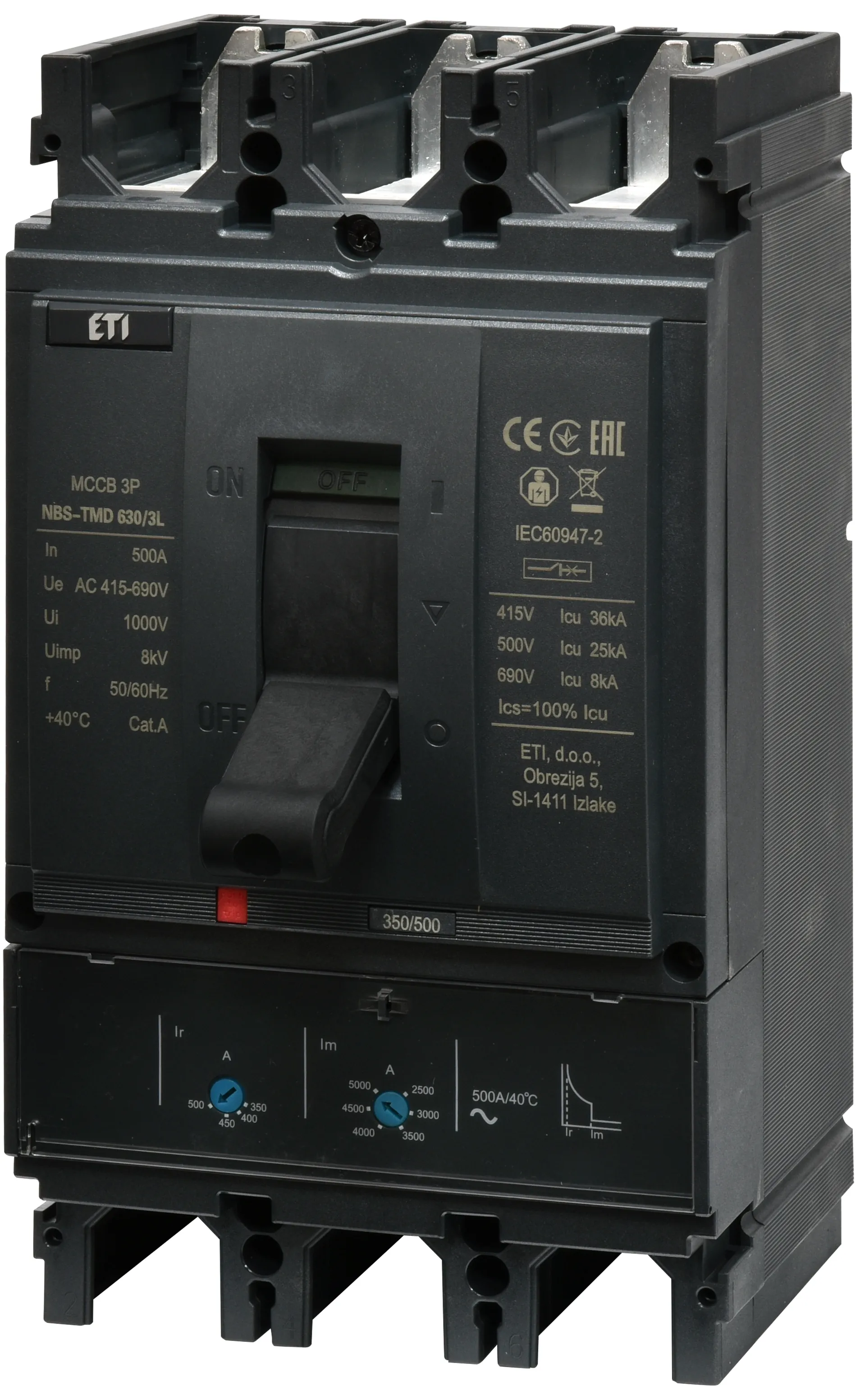 Öntöttházas megszakító NBS-TMD 630/3L 500A 3P 004673131