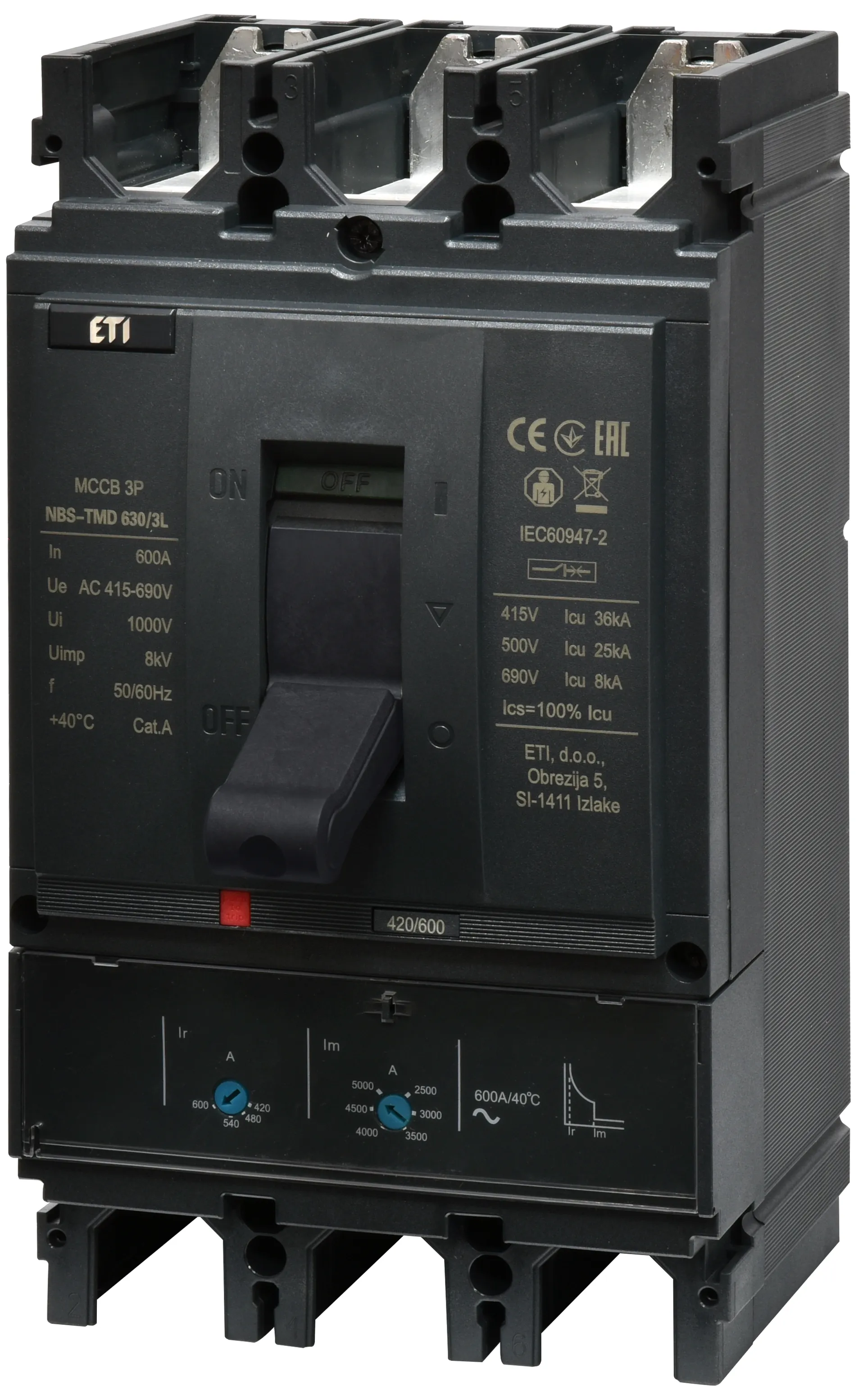 Öntöttházas megszakító NBS-TMD 630/3L 600A 3P 004673132